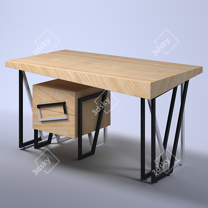 Oak Angle - Worktable with Cabinet 3D model image 2