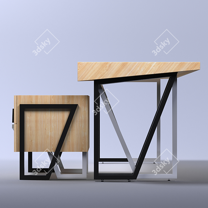 Oak Angle - Worktable with Cabinet 3D model image 3