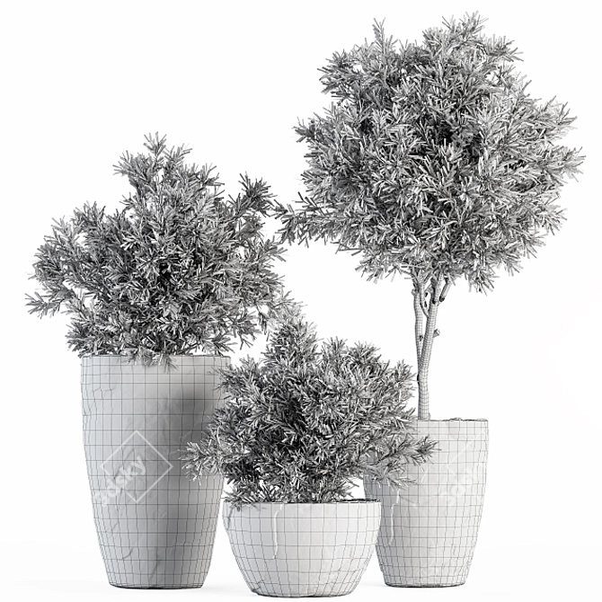 White Rock Pot Plant Set 266 3D model image 5