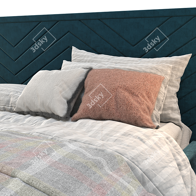 Luxury Dark Teal Velvet Bed 3D model image 2