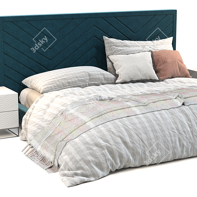 Luxury Dark Teal Velvet Bed 3D model image 3