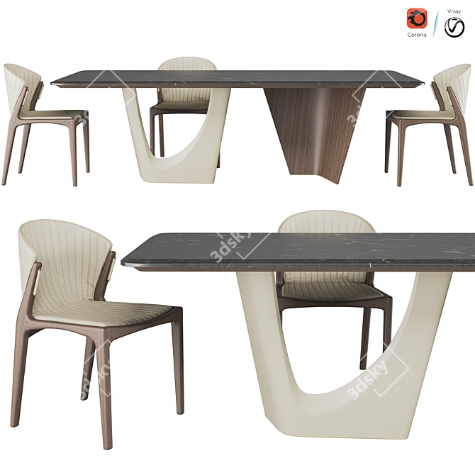 Elegant Pinnacle Table & Luisa Chair 3D model image 1