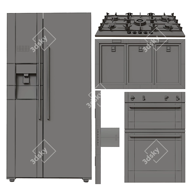 Premium NEFF Appliance Collection: Double Oven, Gas Hob, Hood, Fridge. 3D model image 5