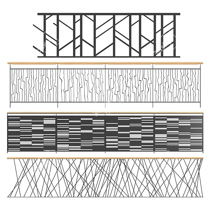  Modern Iron and Wood Railings Set 3D model image 1