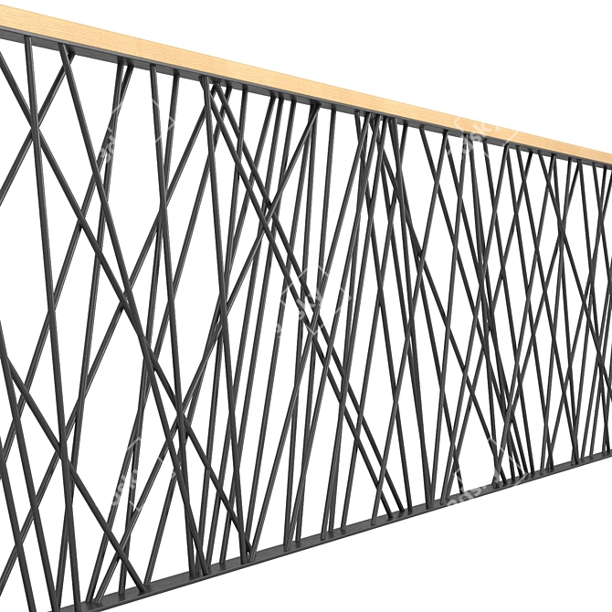  Modern Iron and Wood Railings Set 3D model image 2
