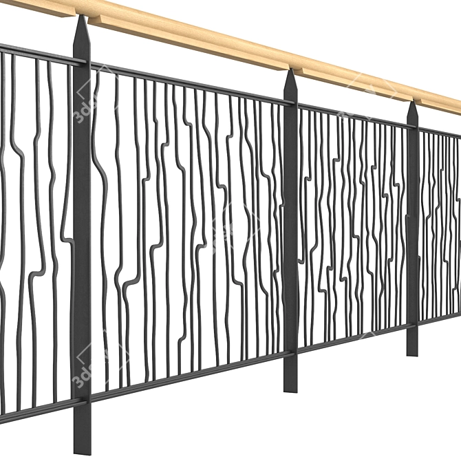  Modern Iron and Wood Railings Set 3D model image 3