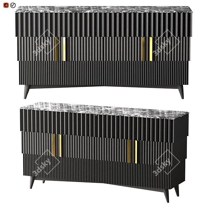 Plisse Black Marble Sideboard 3D model image 1