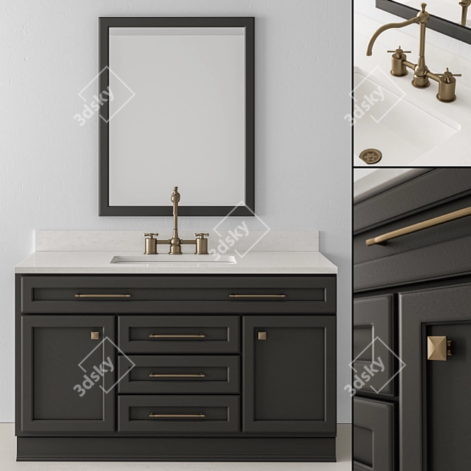 Elegant Wood & Marble Bathroom Set 3D model image 1