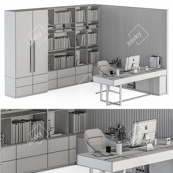 Modern Office L Type with Library 3D model image 5