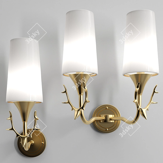 Elegant Brass Glass Wall Lamp 3D model image 1