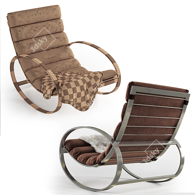Modern Chrome Ellipse Rocking Chair 3D model image 4