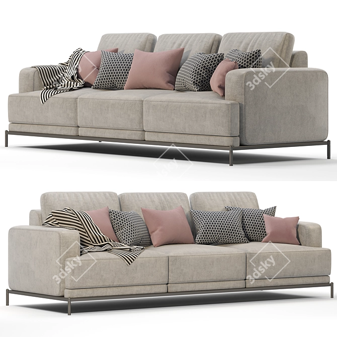 Modern Comfort Three-Seater Sofa 3D model image 1