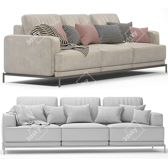 Modern Comfort Three-Seater Sofa 3D model image 2