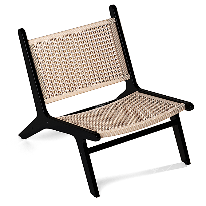 Rattan & Matte Black Accent Armchair 3D model image 1