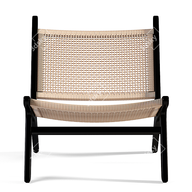 Rattan & Matte Black Accent Armchair 3D model image 2