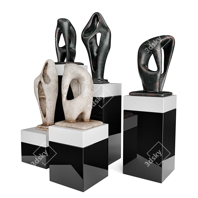 Abstract Sculptures Pedestal: Black & White 3D model image 3