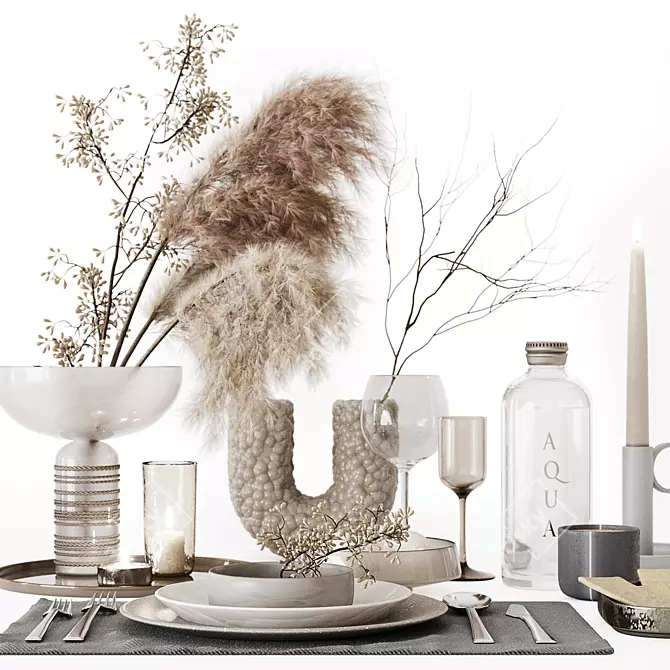 Elegant Decor Set: Plates, Cutlery, Candles 3D model image 3