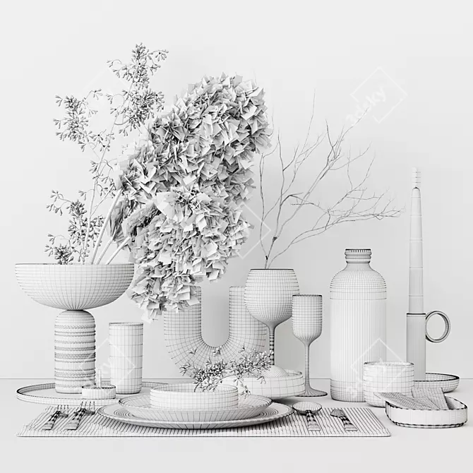Elegant Decor Set: Plates, Cutlery, Candles 3D model image 5