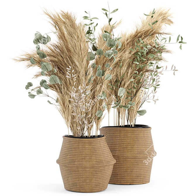 Pampas Bliss: 20 Dry Plants in Wicker Basket 3D model image 1