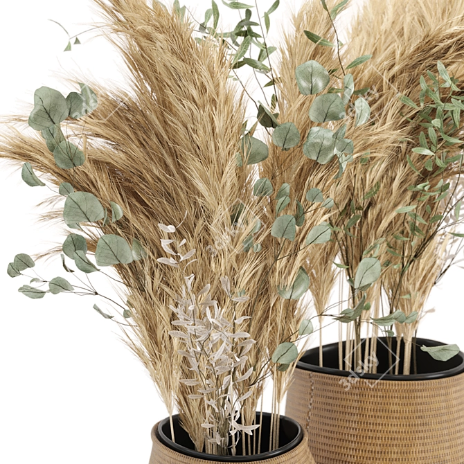 Pampas Bliss: 20 Dry Plants in Wicker Basket 3D model image 5