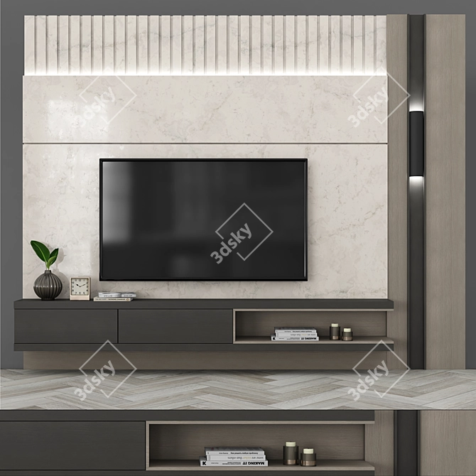 Modern TV Wall Set with V-Ray Materials 3D model image 1