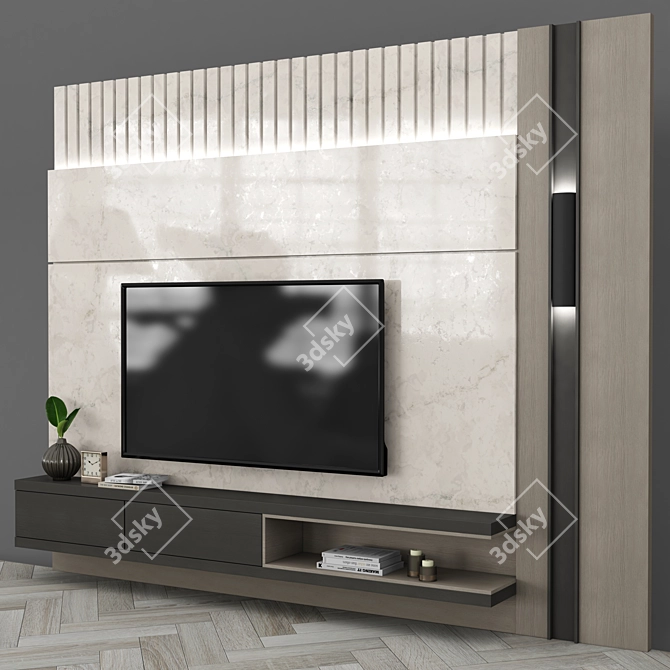 Modern TV Wall Set with V-Ray Materials 3D model image 2