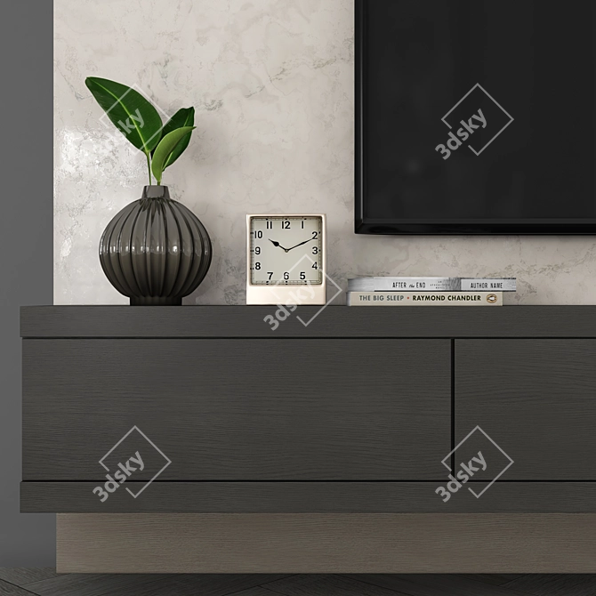 Modern TV Wall Set with V-Ray Materials 3D model image 3