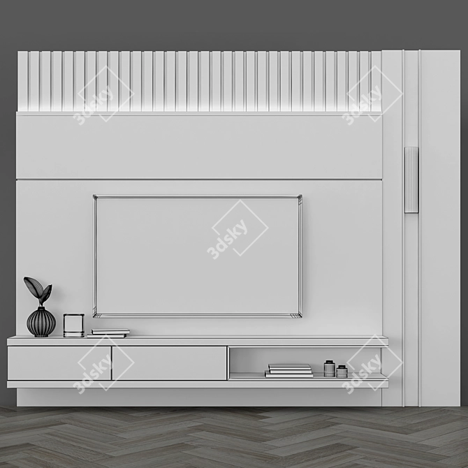 Modern TV Wall Set with V-Ray Materials 3D model image 4