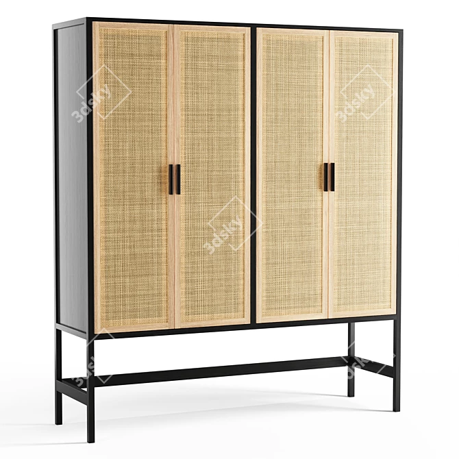 Fallon Mango Wood Cane Cabinet 3D model image 1