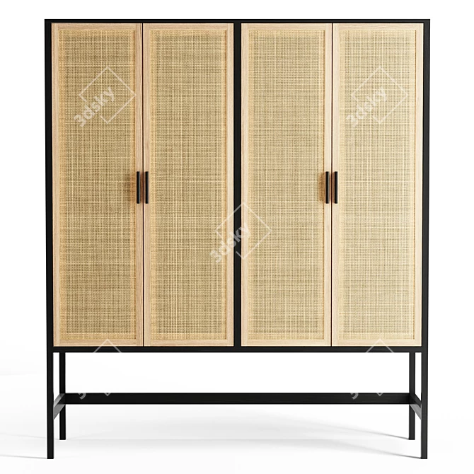 Fallon Mango Wood Cane Cabinet 3D model image 2