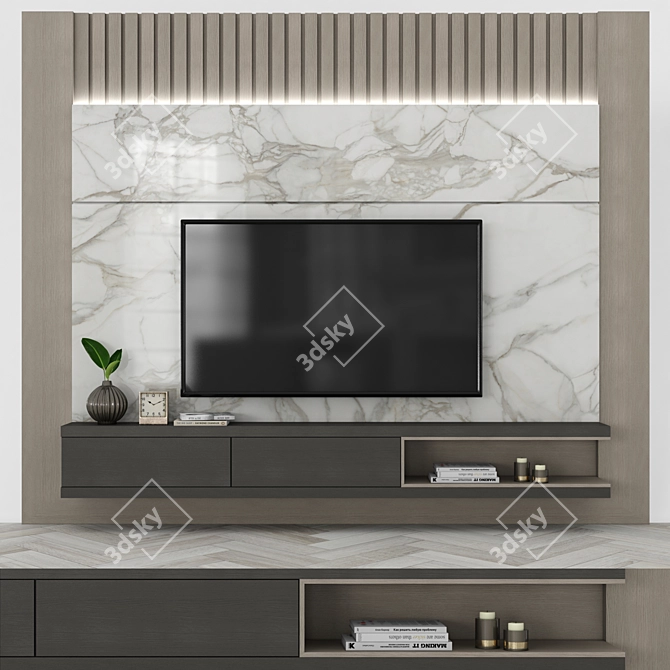 Sleek TV Wall Set with 65" Screen 3D model image 1