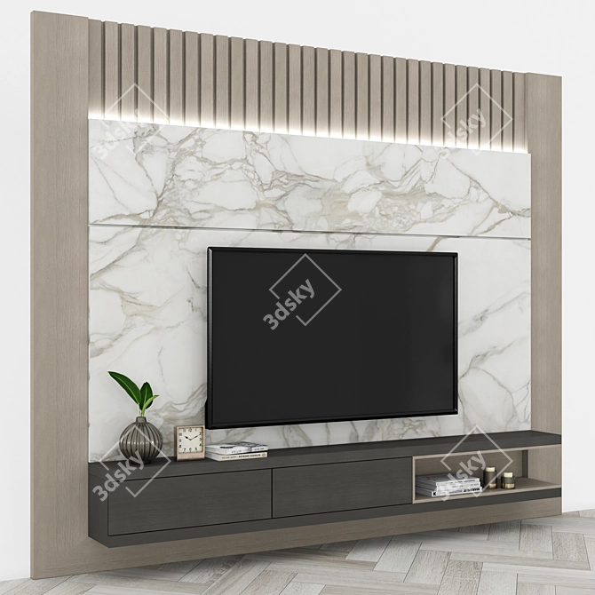 Sleek TV Wall Set with 65" Screen 3D model image 2