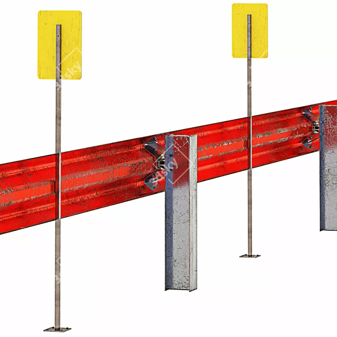 Weathered Steel Safety Barrier 3D model image 3