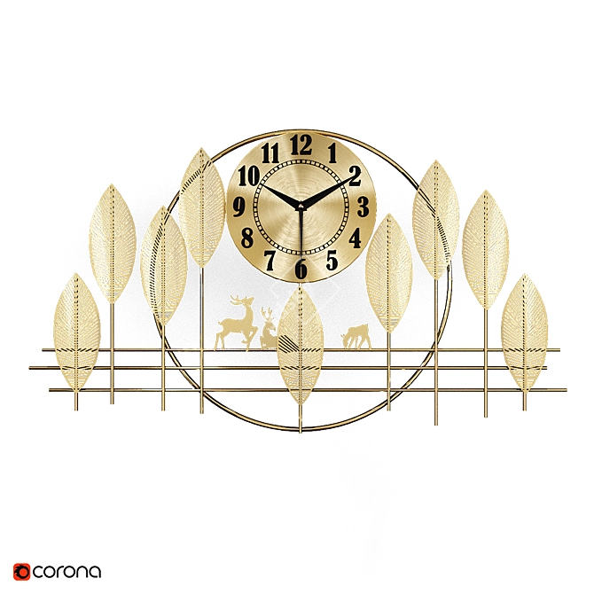 Golden Leaf Wall Clock 3D model image 1