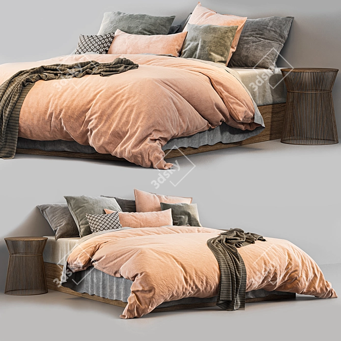 Pink Velvet Italian Modern King Size Bed 3D model image 2