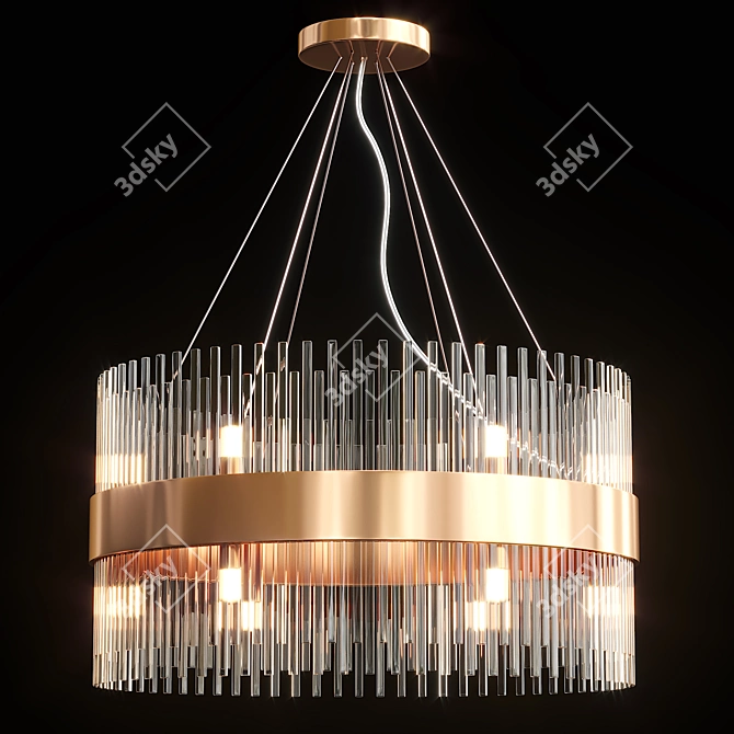 Bronze Metal and Glass Chandelier 3D model image 1