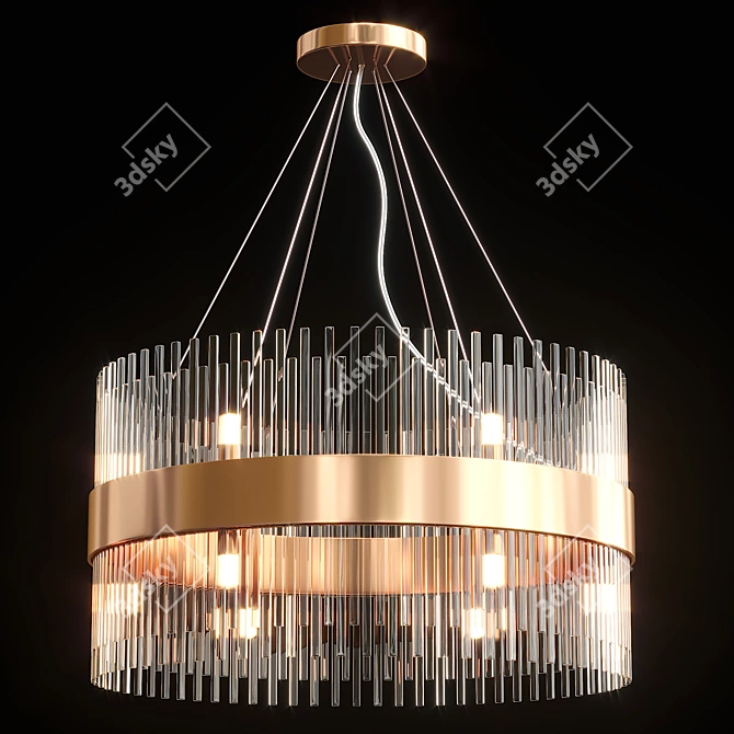 Bronze Metal and Glass Chandelier 3D model image 2