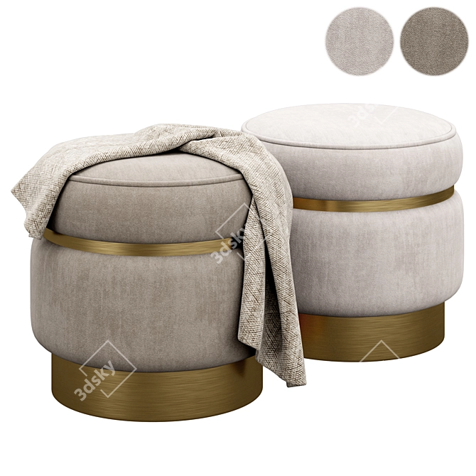 Malcolm Fabric Banded Ottoman 3D model image 1