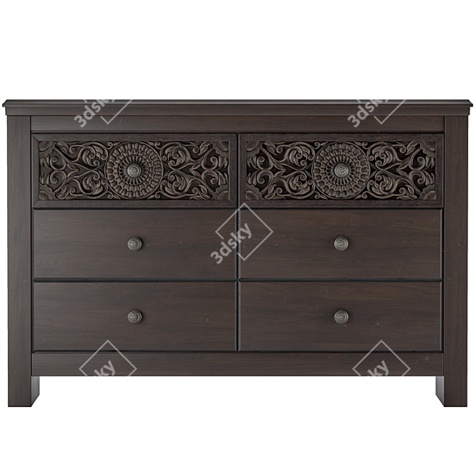 Paxberry Vintage Brown Dresser & Mirror 3D model image 3