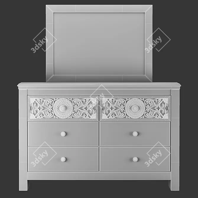 Paxberry Vintage Brown Dresser & Mirror 3D model image 6