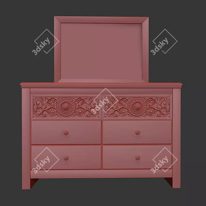 Paxberry Vintage Brown Dresser & Mirror 3D model image 7