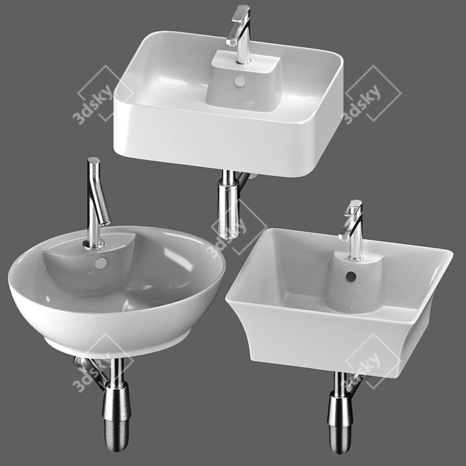 Modern Washbasin Set 19: Gid, CeramaLux, Mira 3D model image 2