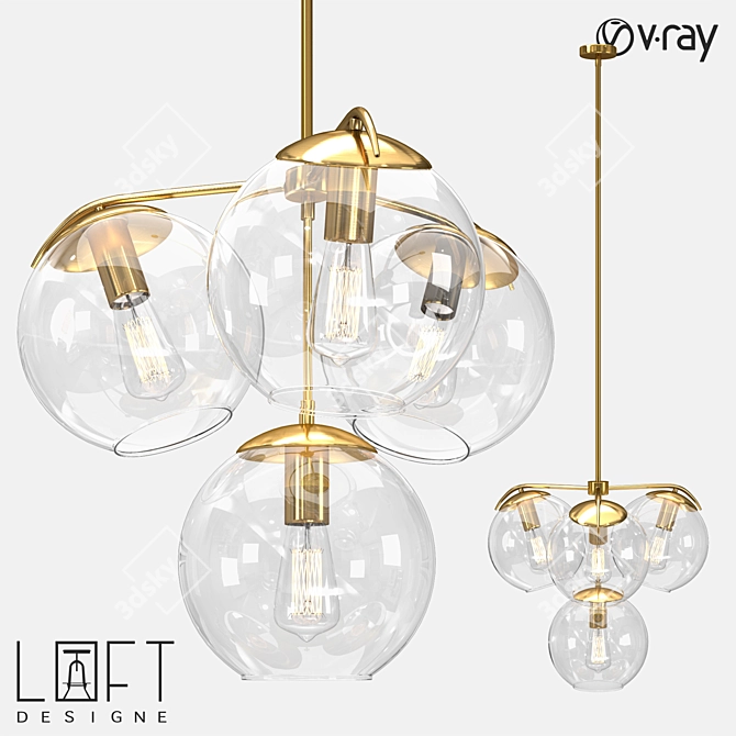 LoftDesigne 1034 Pendant Light: Modern Metal and Glass, 4-Light, E27 3D model image 1