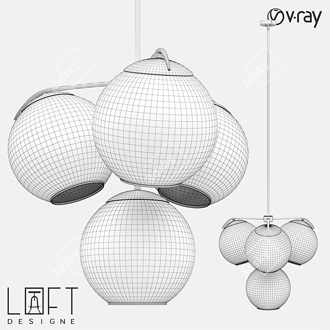 LoftDesigne 1034 Pendant Light: Modern Metal and Glass, 4-Light, E27 3D model image 2