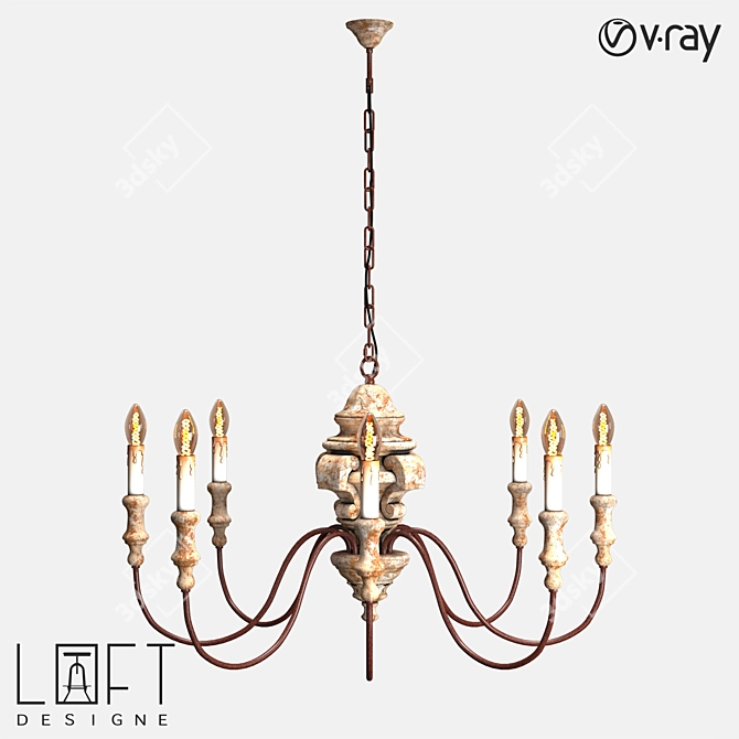 Rustic Wood and Metal Chandelier 3D model image 1