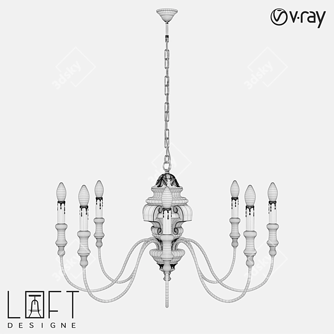 Rustic Wood and Metal Chandelier 3D model image 2