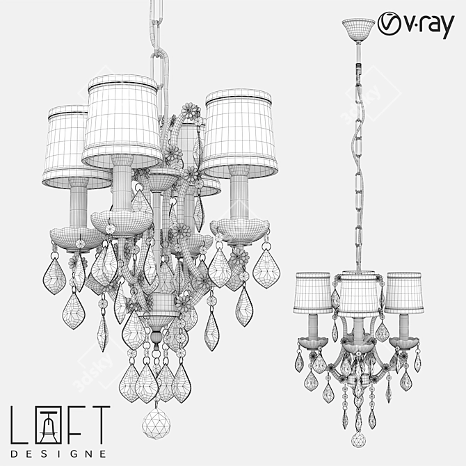 Elegant Glass and Metal Chandelier 3D model image 2