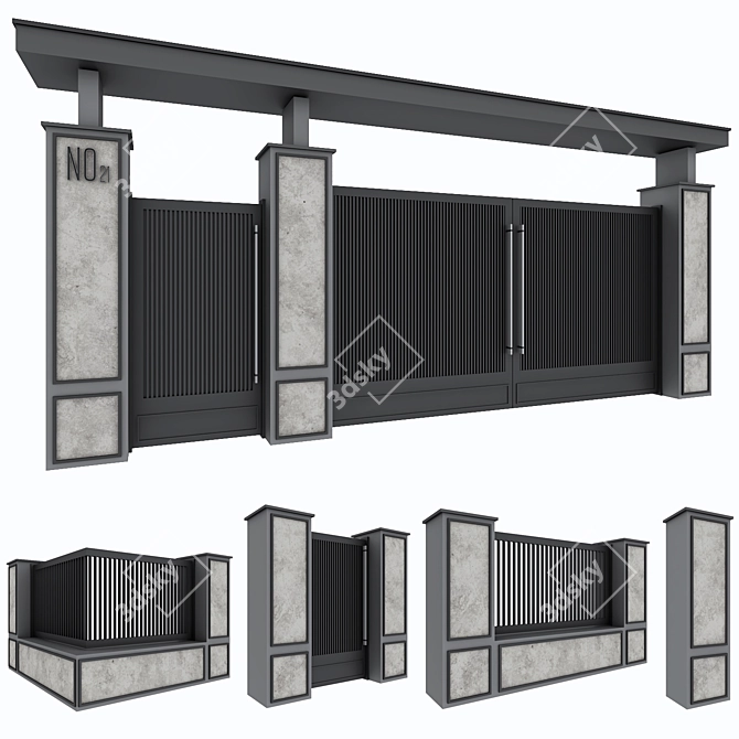 Charming Garden Gate & Wall 3D model image 1