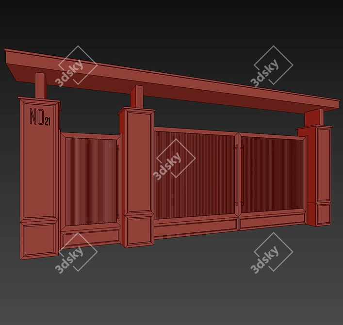 Charming Garden Gate & Wall 3D model image 6