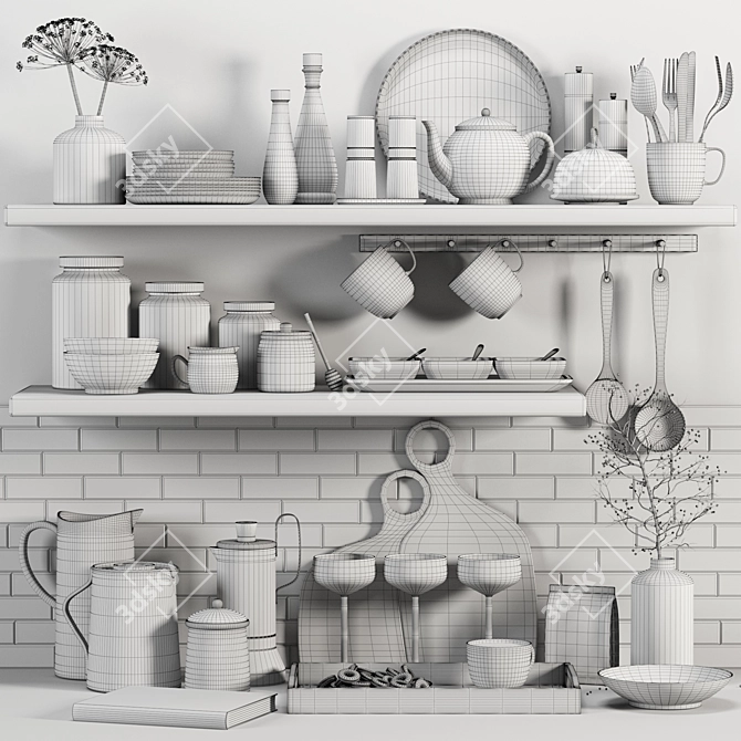 Modern Kitchen Accessories Set 3D model image 2